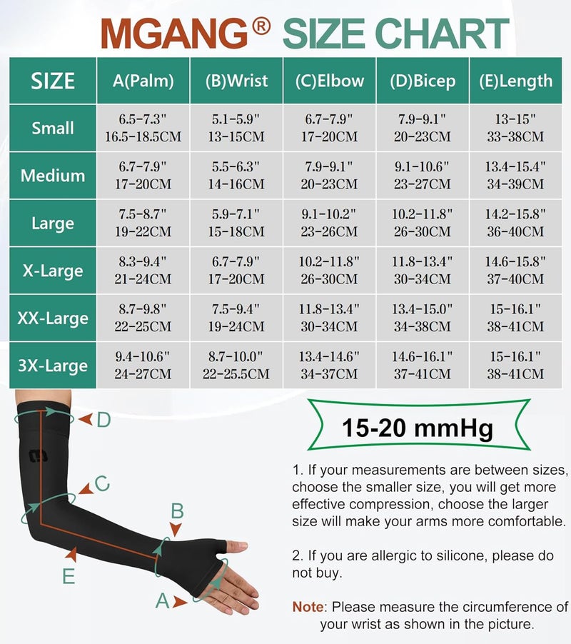 MGANG Lymphedema Compression Arm Sleeve with Gauntlet for Women Men, Opaque, 15-20 mmHg Medical Graduated Compression Full Arm Support, Thumb Lymph Edema Arm Sleeve, Pain Relief, Arthritis, Black XL - Image 2